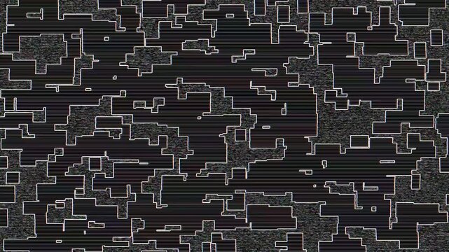 Sketchy style geometric shapes fade in and out transition animation with light retro film grain effects