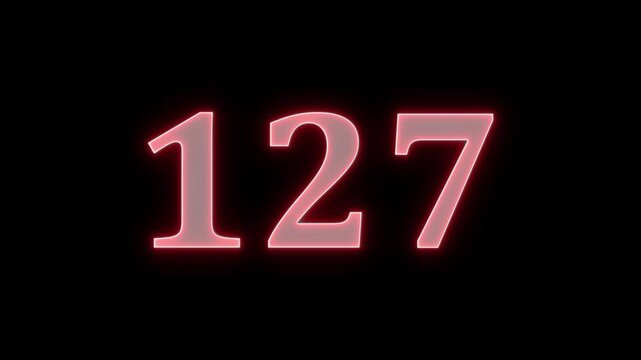 Neon light number 127 animation glowing in the dark, new quality technology motion dynamic video footage.