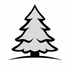 Obraz premium Spruce fir tree icon, grey pine silhouette, winter conifer plant symbol, isolated evergreen timber graphic, minimalist christmas forest element