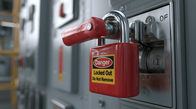 Lockout Tagout Safety Padlock on Electrical Isolation Switch | LOTO Industrial Safety