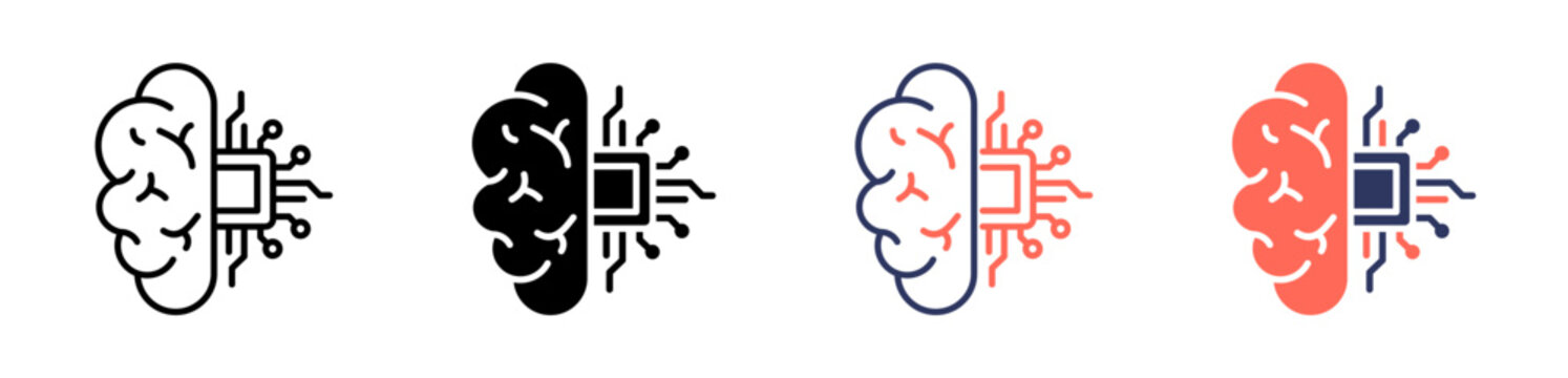 machine learning icon set multiple style collection