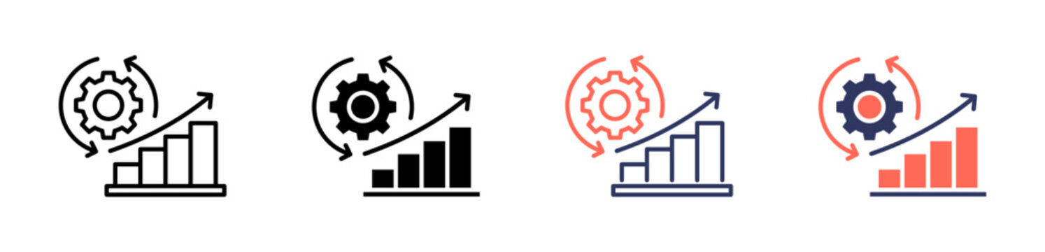 process optimization icon set multiple style collection