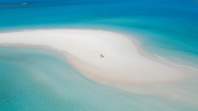 Aerial View of Tropical Sandbar with Crystal Clear Turquoise Ocean and Pristine Beach Landscape