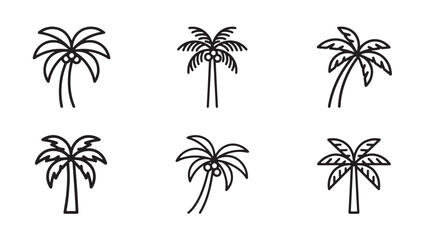 Fototapeta premium Set of tropical palm tree with coconuts vector icons tropical vacation minimalist isolated collection landscape environment paradise silhouette botanical
