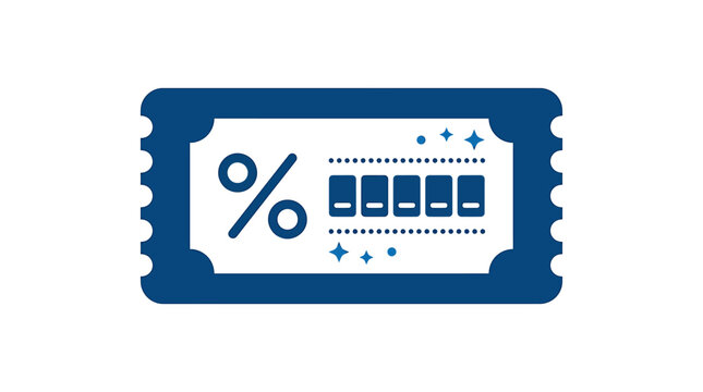 Blue Discount Ticket With Percentage Symbol And Numbers