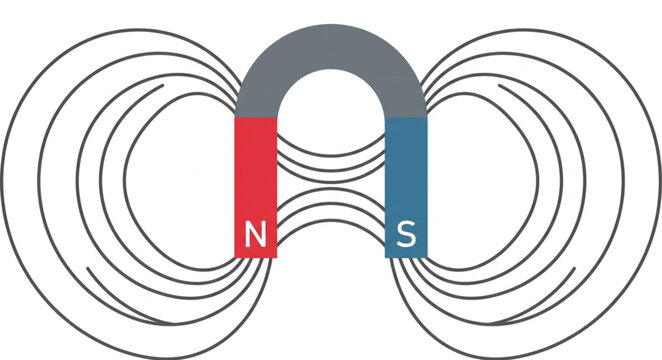 Horseshoe magnet with magnetic field lines vector icon