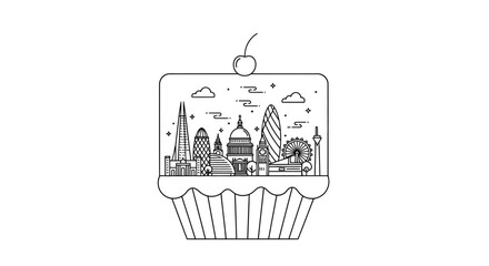 Fototapeta premium London Skyline Cupcake Illustration: Iconic Landmarks in a Sweet Treat