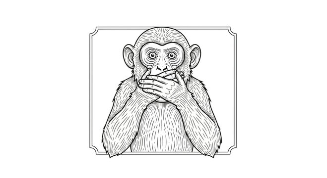 Monkey Covering Mouth, Illustration, See No Evil, Hear No Evil, Speak No Evil