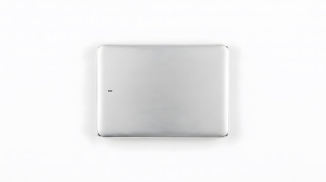 Sleek metallic external hard drive isolated on white background.