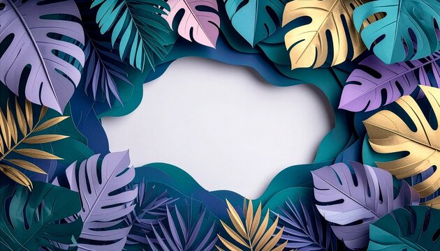Dark luxury tropical paper cut leaves frame background