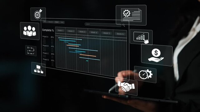 Project management dashboard showing timeline, tasks, milestones, and workflows for planning, tracking, and executing successful business or team projects Marrow