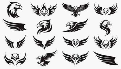 Fototapeta premium Elegant black and white line drawings of various bird species in flight.