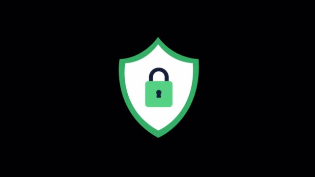 Animated Shield Icon with Padlock Symbol for Cybersecurity - Transparent