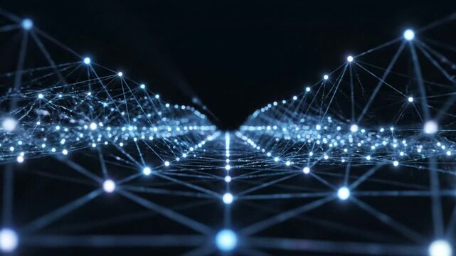 Blue abstract digital network structure with connecting lines.