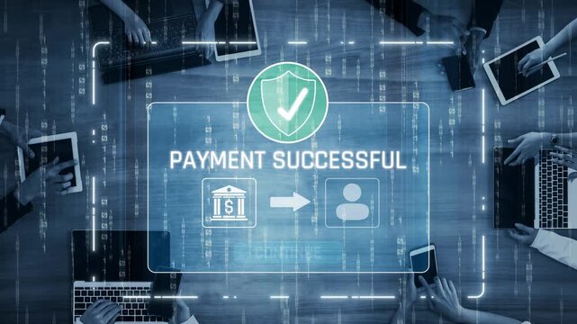 Successful transaction message showing secure payment. Payment confirmed, secured, payment processed, and payment completed with trust and transaction integrity. Marrow