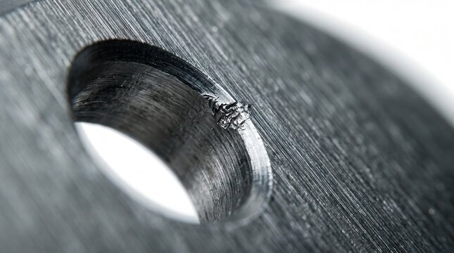 Macro Detail of a Precision Drilled Hole in Brushed Industrial Steel Metal Component