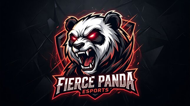 Fierce panda head emblem with red highlights.