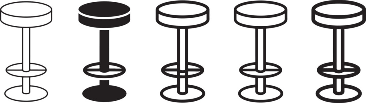 Five different modern bar stool styles with clean line art design Vector