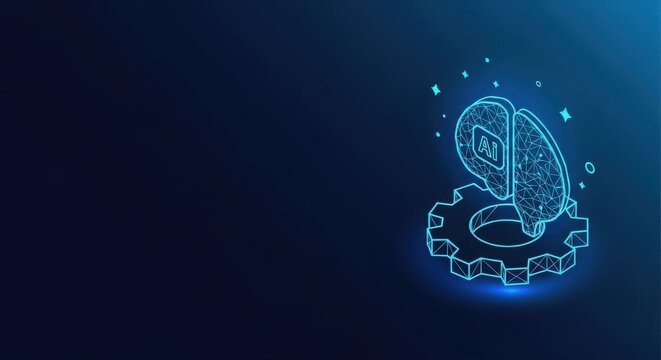 Digital AI Brain with Gear Integration Representing Intelligent Technology