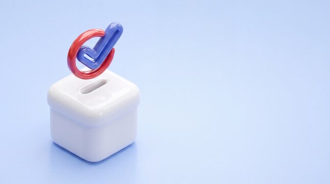 3D rendering of white voting ballot box with blue tick mark election concept