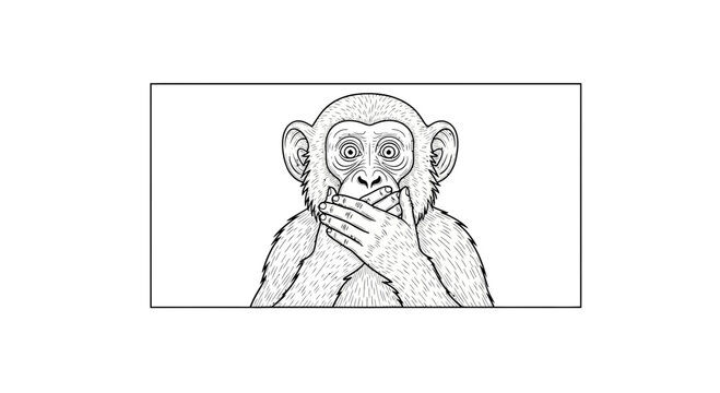 Chimpanzee Covering Mouth, Illustration, See No Evil Concept