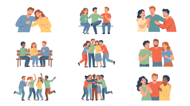 Diverse group of friends laughing and hugging, celebrating connection and mental well-being