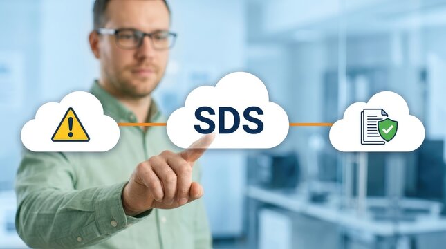 Man interacting with sds cloud interface for safety data sheets
