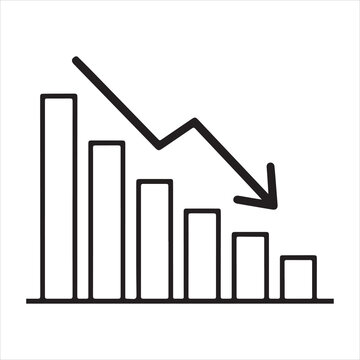 Hand drawn downward trending bar chart with arrow indicating decline.
