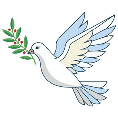 Obraz premium White dove flying with olive branch symbol of peace bird art illustration isolated feathers
