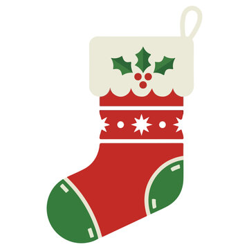 Traditional red and green christmas stocking hanging with stocking christmas decoration seasonal