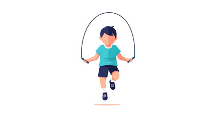 A boy jumps rope actively outdoors in a lively scene with motion. © Gardevoir 