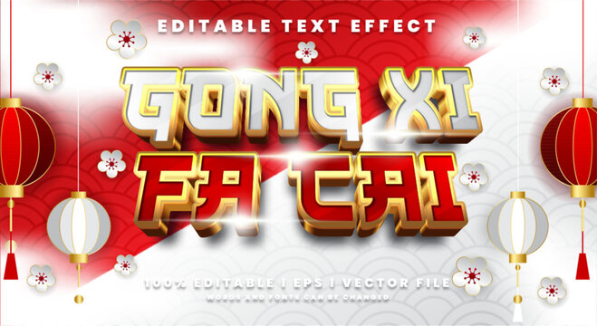 Editable gong xi fa cai 3d text effects