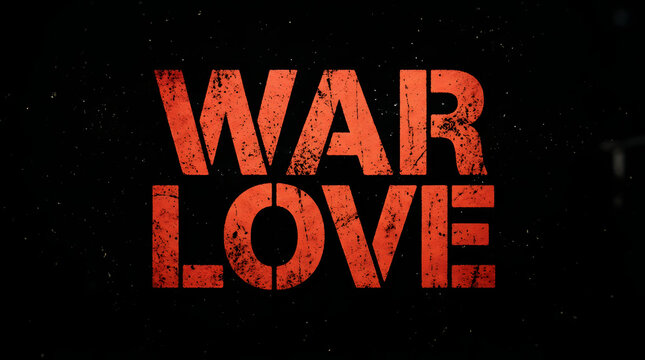 War and love concept with grunge text on black