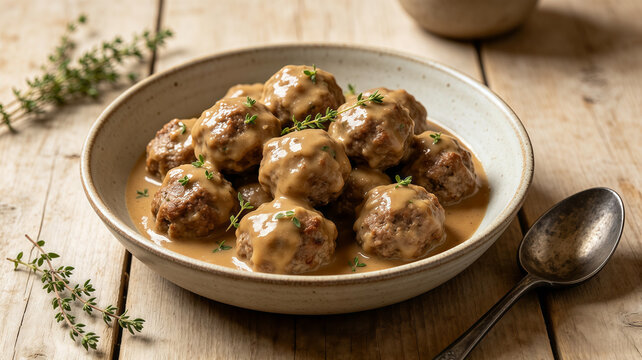Traditional Swedish Meatballs With Herb Garnish 