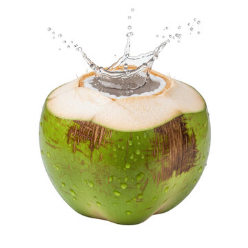 Fresh green coconut with splash of water