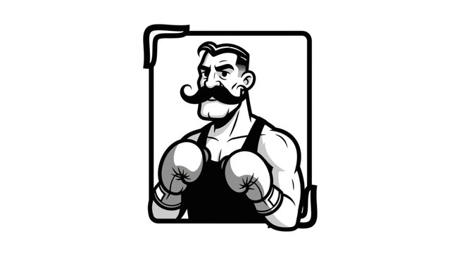 Vintage Boxer with Moustache and Boxing Gloves, Retro Sports Icon