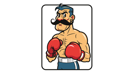 Fototapeta premium Vintage Boxer with Moustache and Red Gloves Ready to Fight