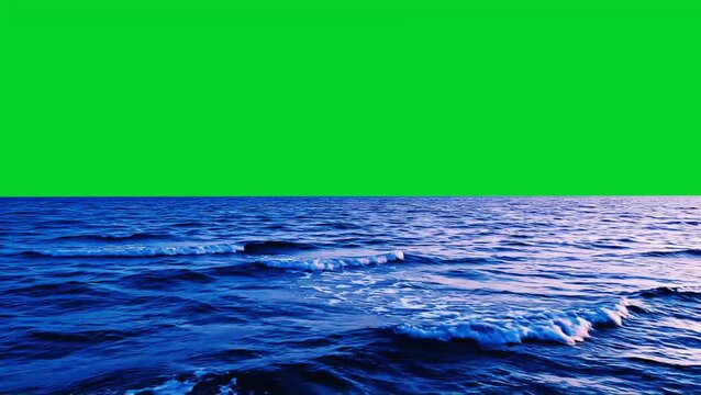 Ocean waves with a green screen background for compositing and visual effects.