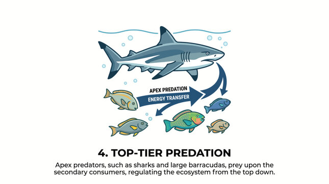 Marine Ecosystem Trophic Cascade Illustrating Apex Predator Role in Natural Biological Population Control