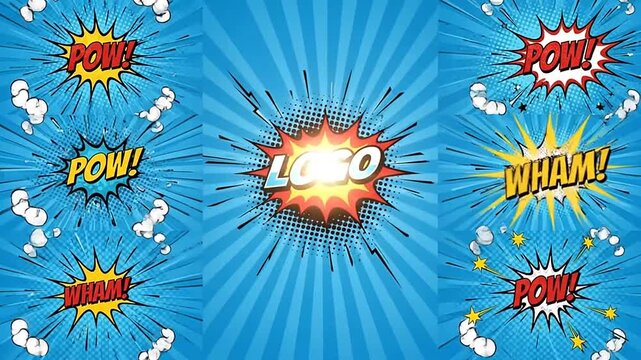 A vibrant comic book style background featuring dynamic action speech bubbles
