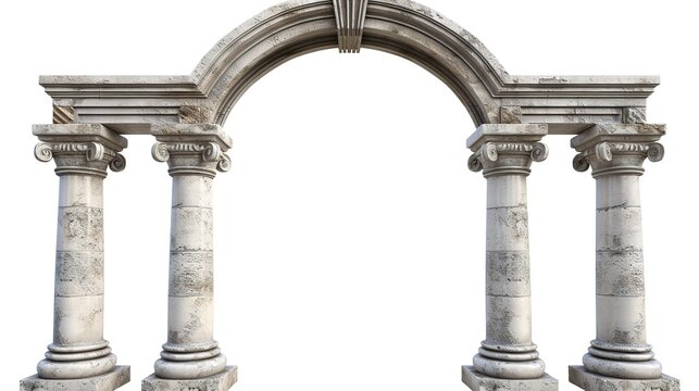 Ancient stone archway supported by four weathered columns with decorative capitals and a central curved arch