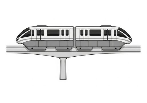 Modern monorail train moving on a concrete track for public city transportation