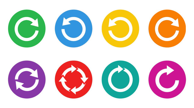 Set of colorful circular arrow icons for refresh and sync