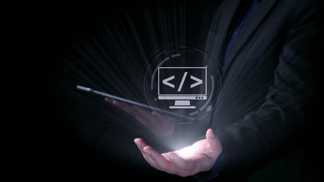 Modern web development concept featuring coding symbols, web development process, web development interface, and web development tools with futuristic design. Elide