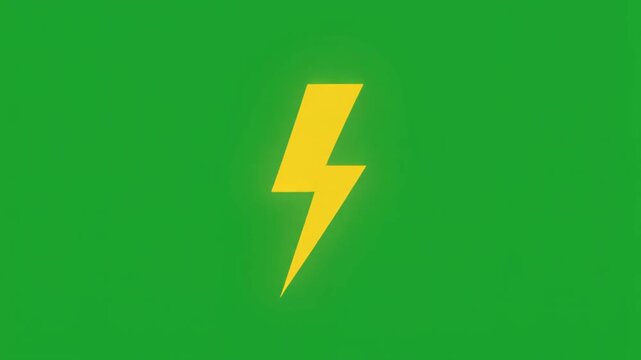 Glowing Yellow Lightning Bolt Icon on Green Background