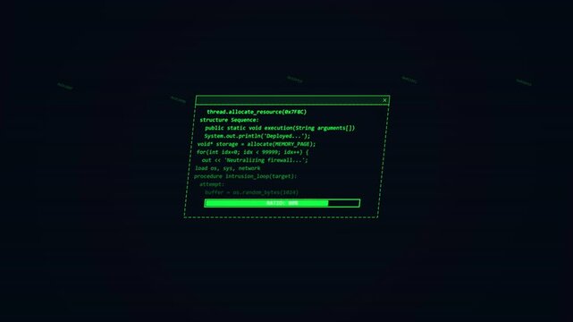 hacking in progress Red prohibited access warning popup with computer code background
