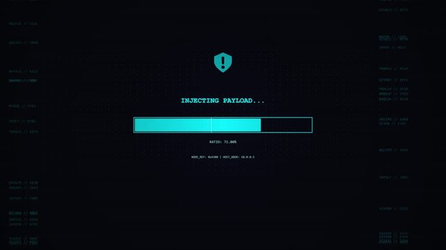 hacking in progress interface screen with payload injection and progress bar