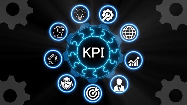 Glowing "KPI" button in German on a futuristic, abstract wave technology. abstract neon Hud knowledge ability business icon Glowing neon line concept . 4k 