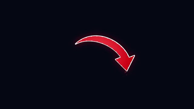 pointing doodle arrows pointing down Red curved on black background