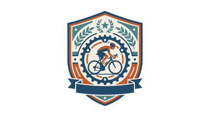 Obraz premium Sports cycling shield emblem with bicycle and laurel wreath.